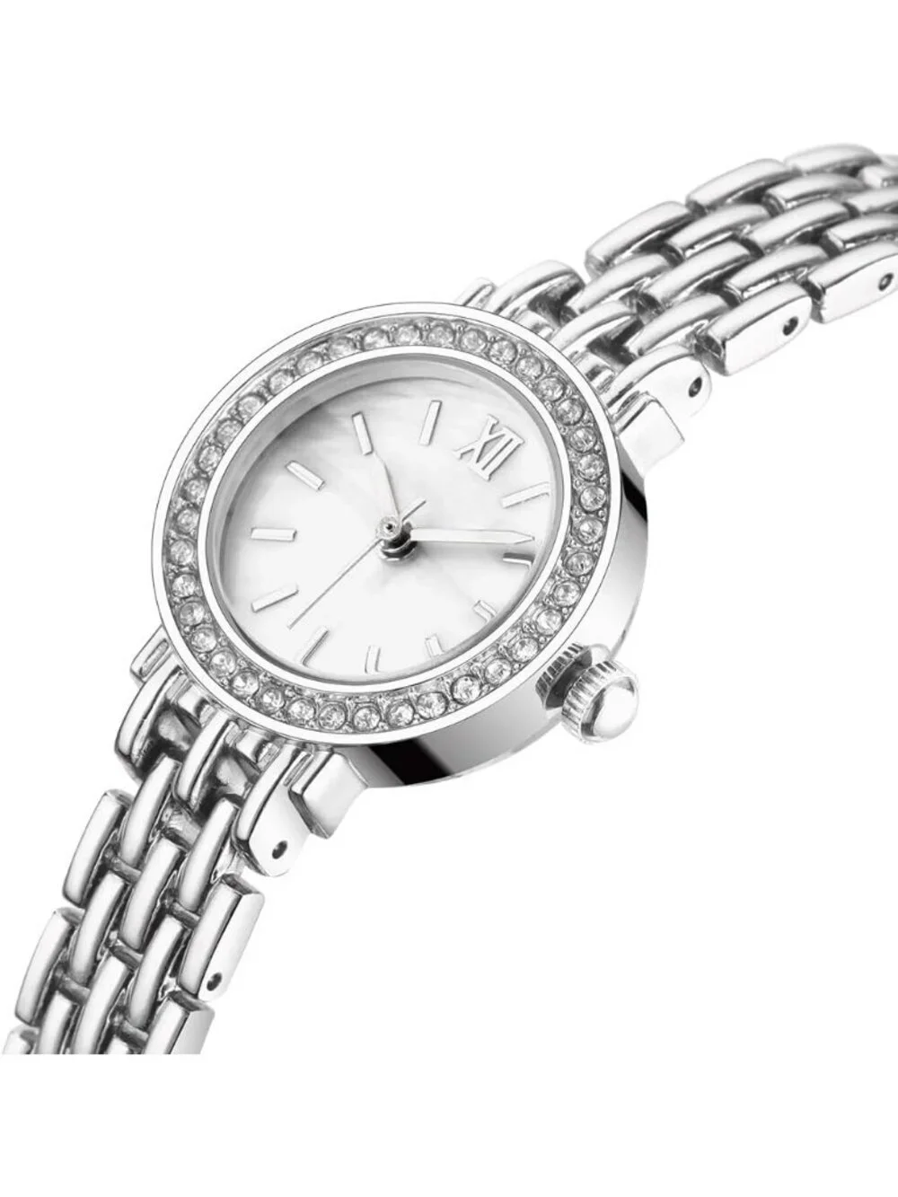Women's Silver And White Analog Relogio Feminino Waterproof Bracelet Wrist Watch